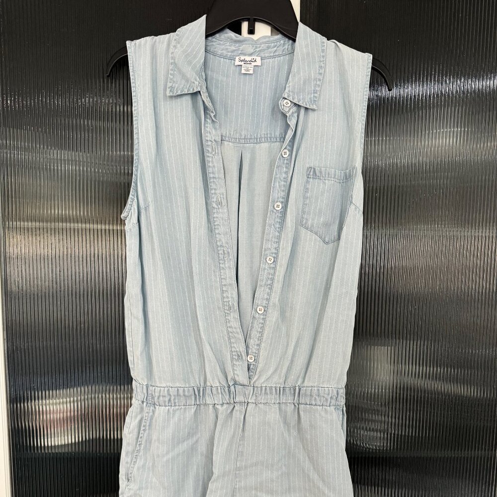 Splendid Light Stripe Denim Button Down Romper - Medium